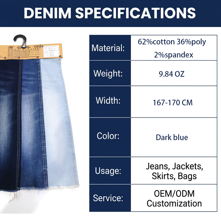 605A-6 60%Cotton 10*21/55 OE Yarn Indigo Color Denim Fabric Wholesale 1
