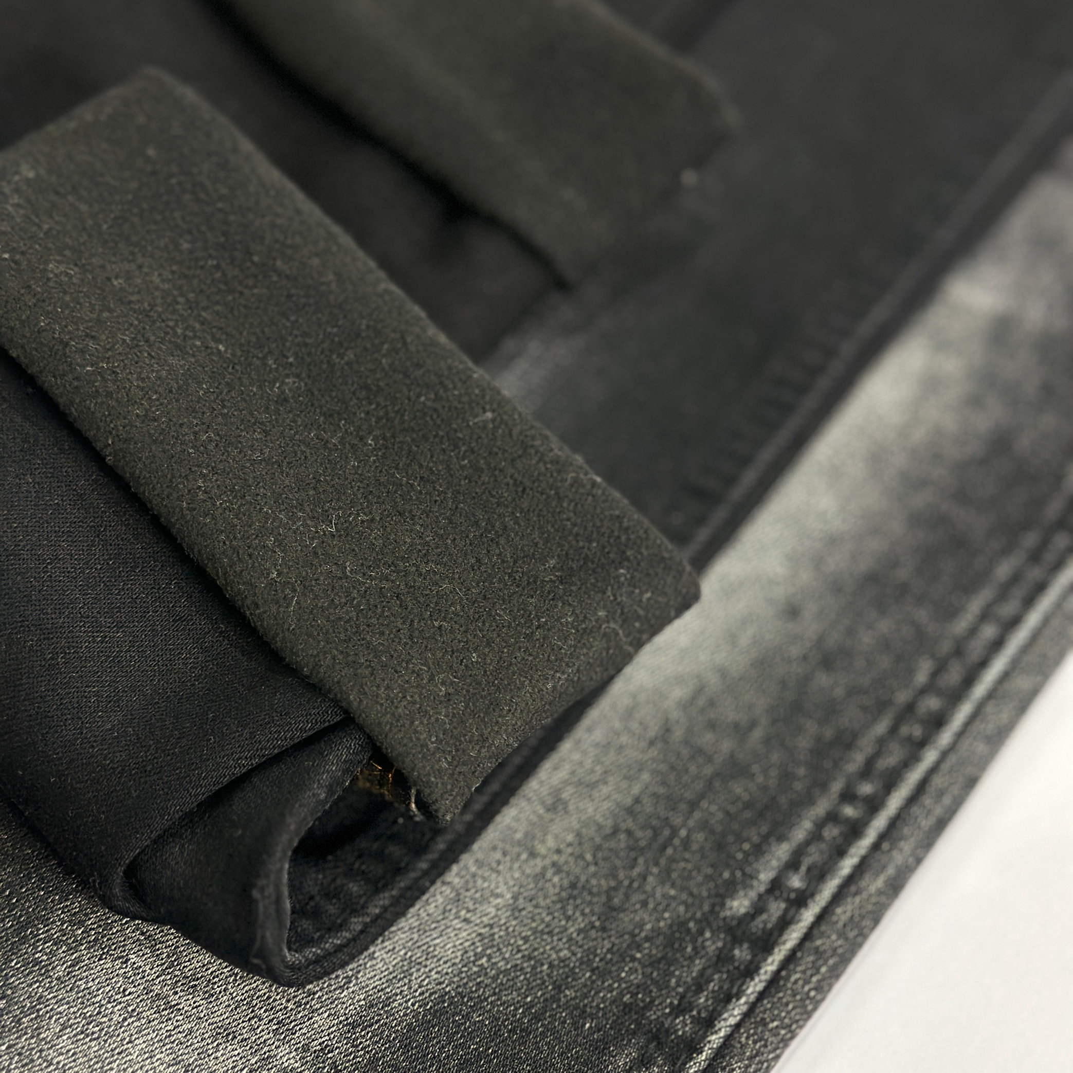 Brushed Back Black Denim Fabric Stretch Cotton Polyester Spandex Blend Heavy Weight 14Oz